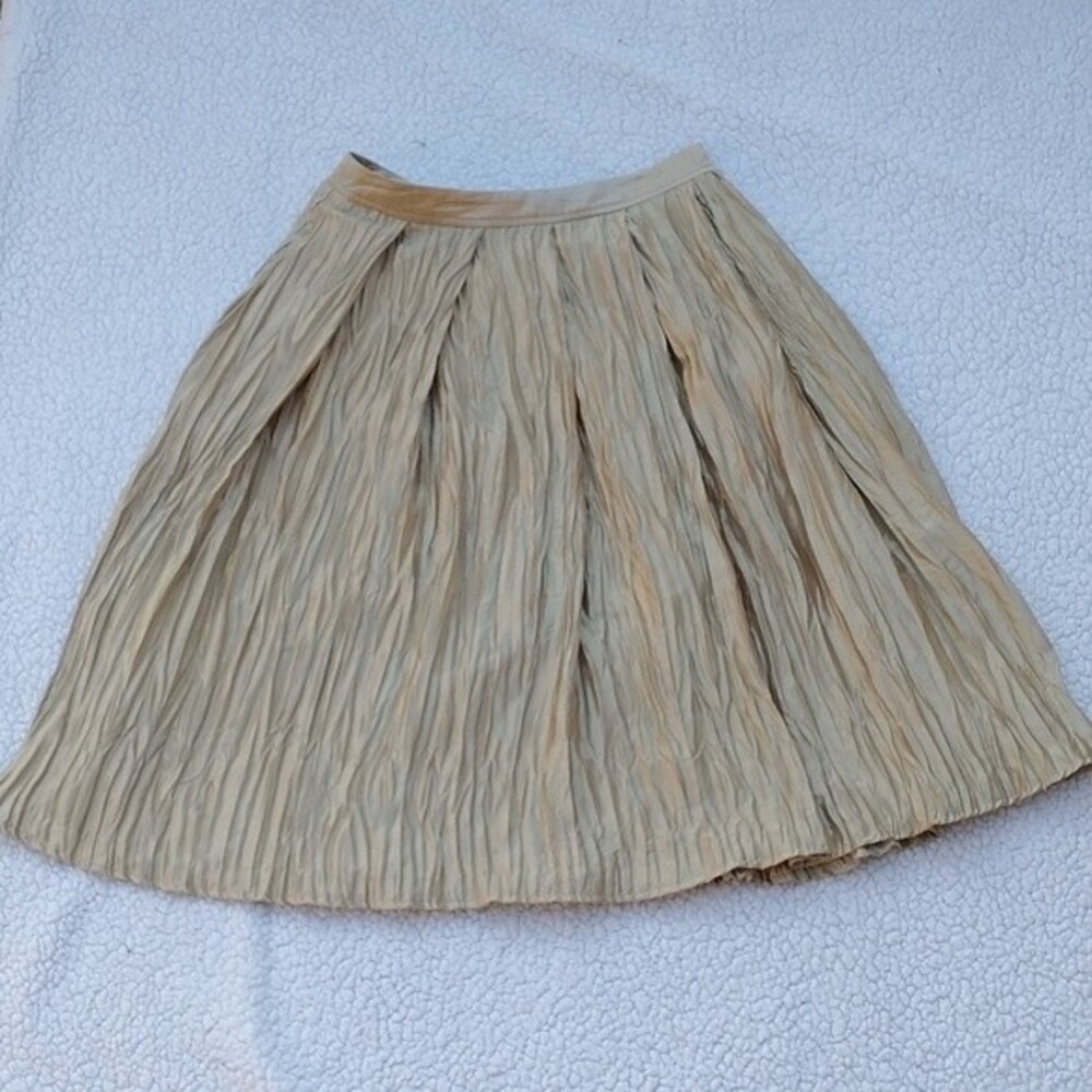 Quiet Luxury Romantic Soft Feminine Flowy A-Line Gold Crinkle Midi Skirt